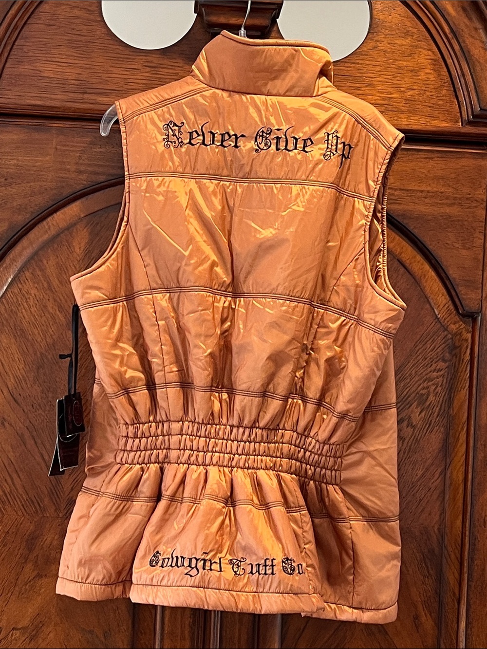 🆕 Cowgirl Tuff Embroidered Western Puffer Vest Zip Pockets XL Copper Shimmer